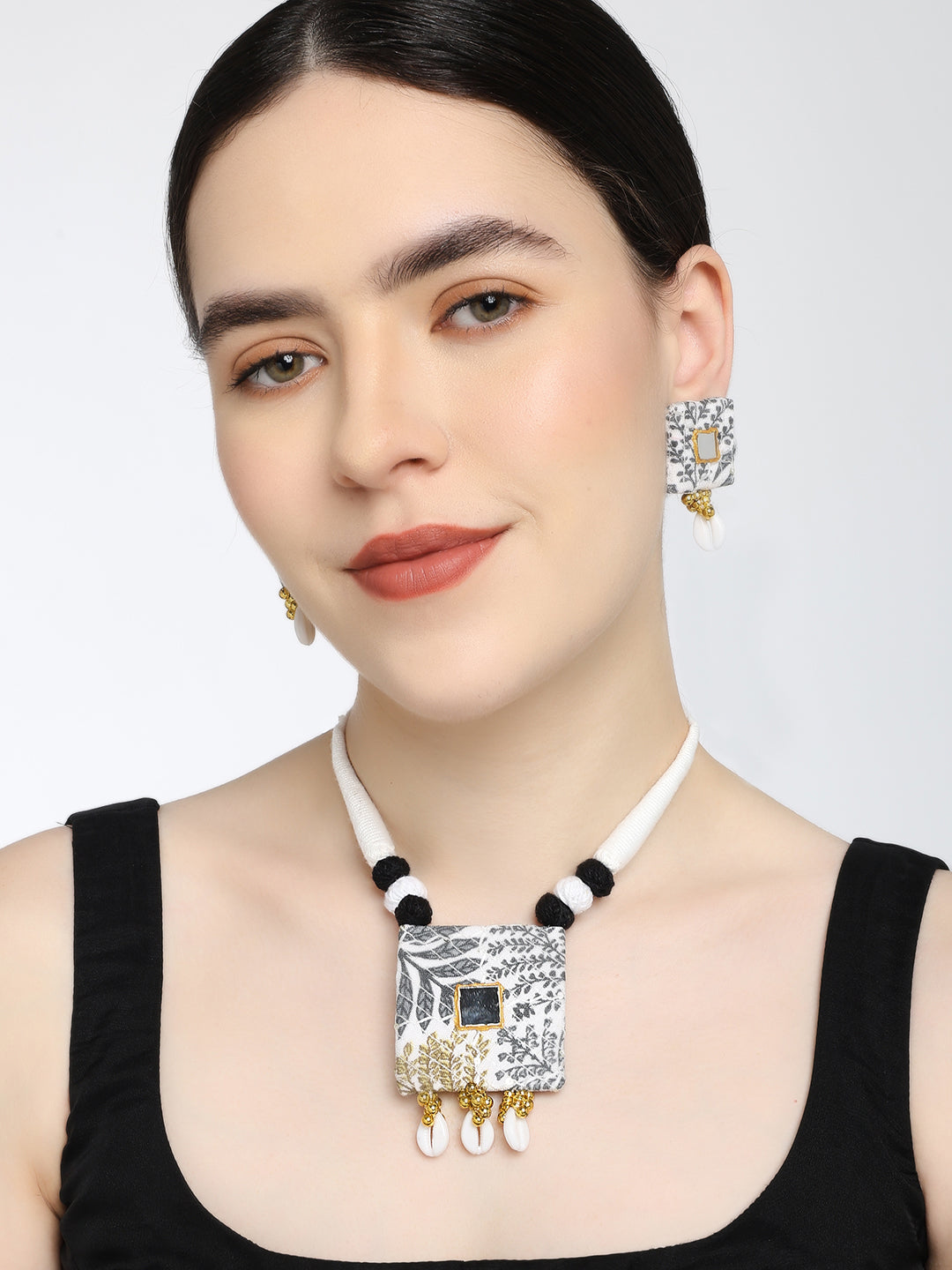 Mono Mood: White Botanical Handmade Necklace & Earrings