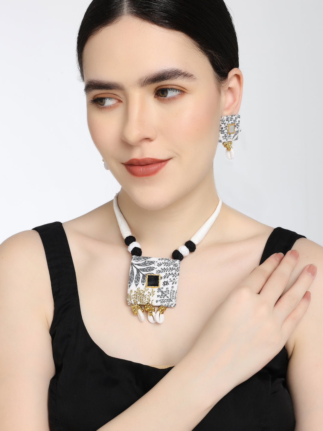Mono Mood: White Botanical Handmade Necklace & Earrings