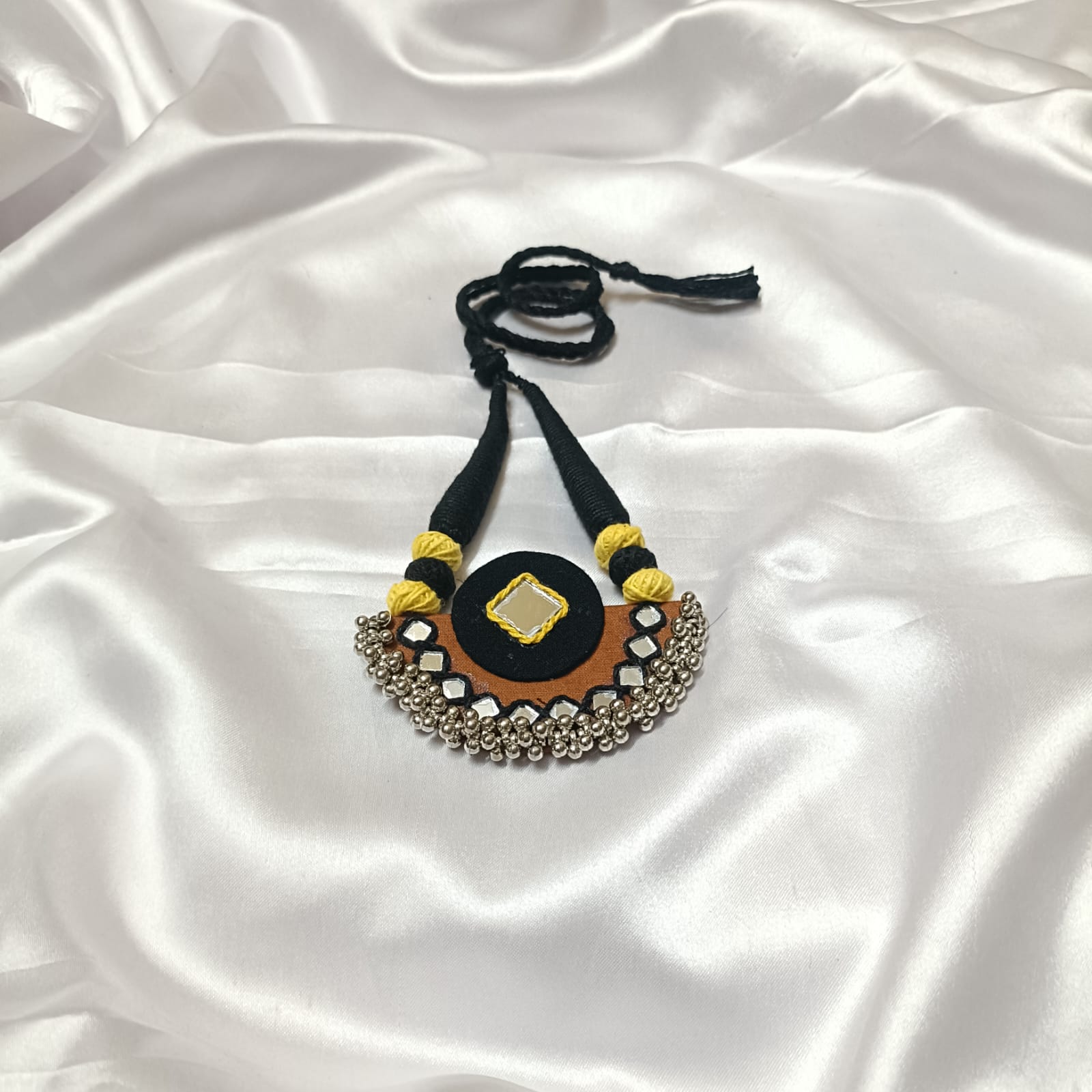 Golden Aura: Handmade Mirror Necklace & Earrings Set