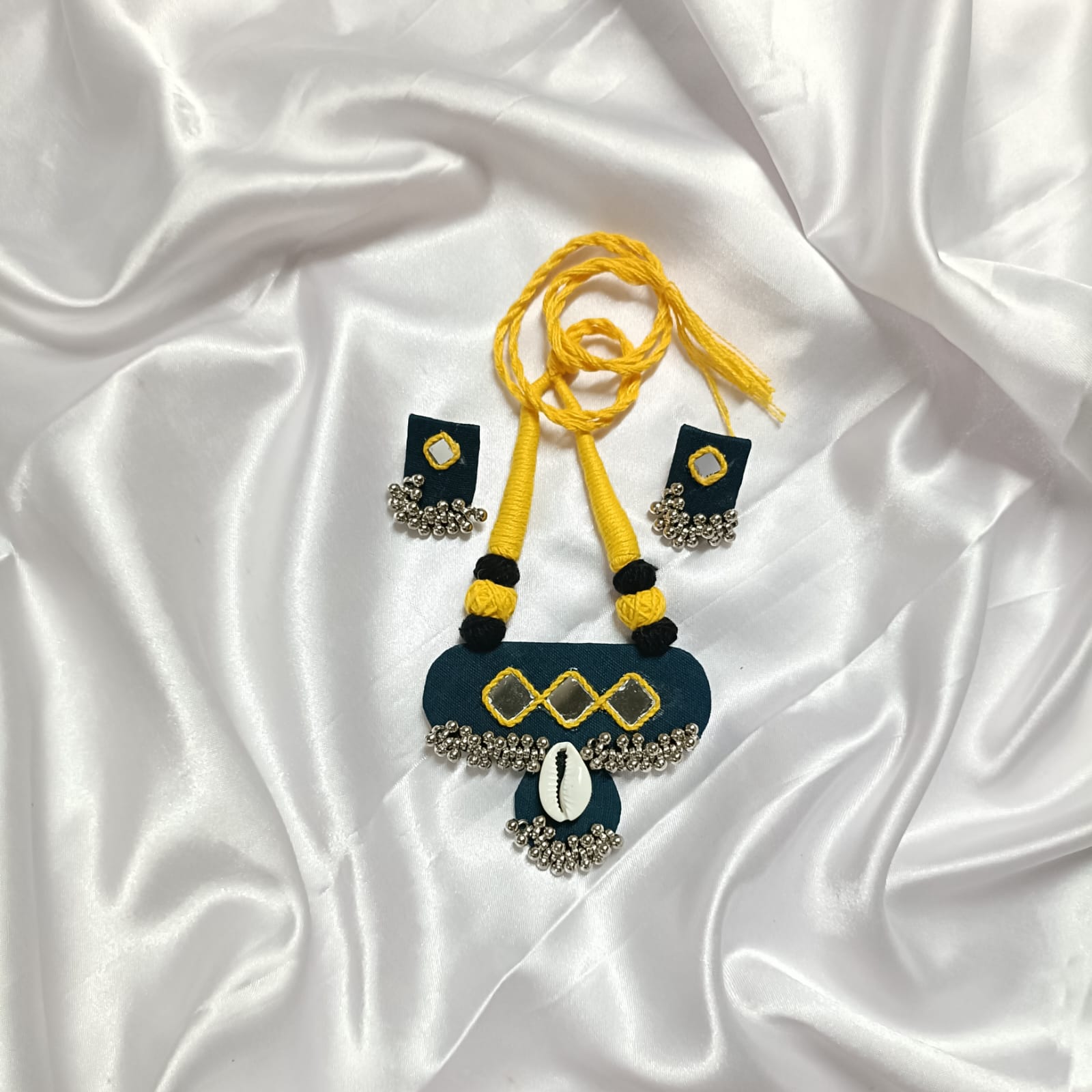 Navy Glow: Handmade Necklace & Earrings Set