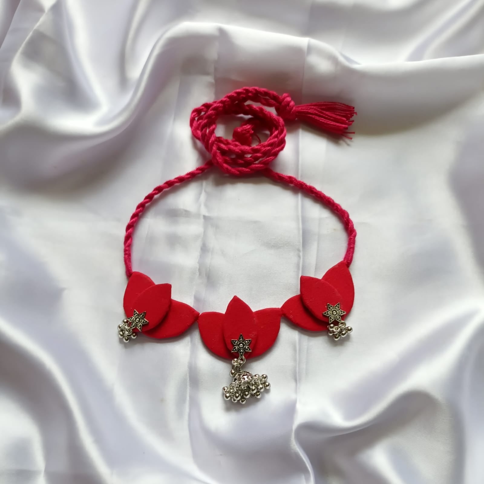 Scarlet Lotus: Handmade Necklace & Earrings Set