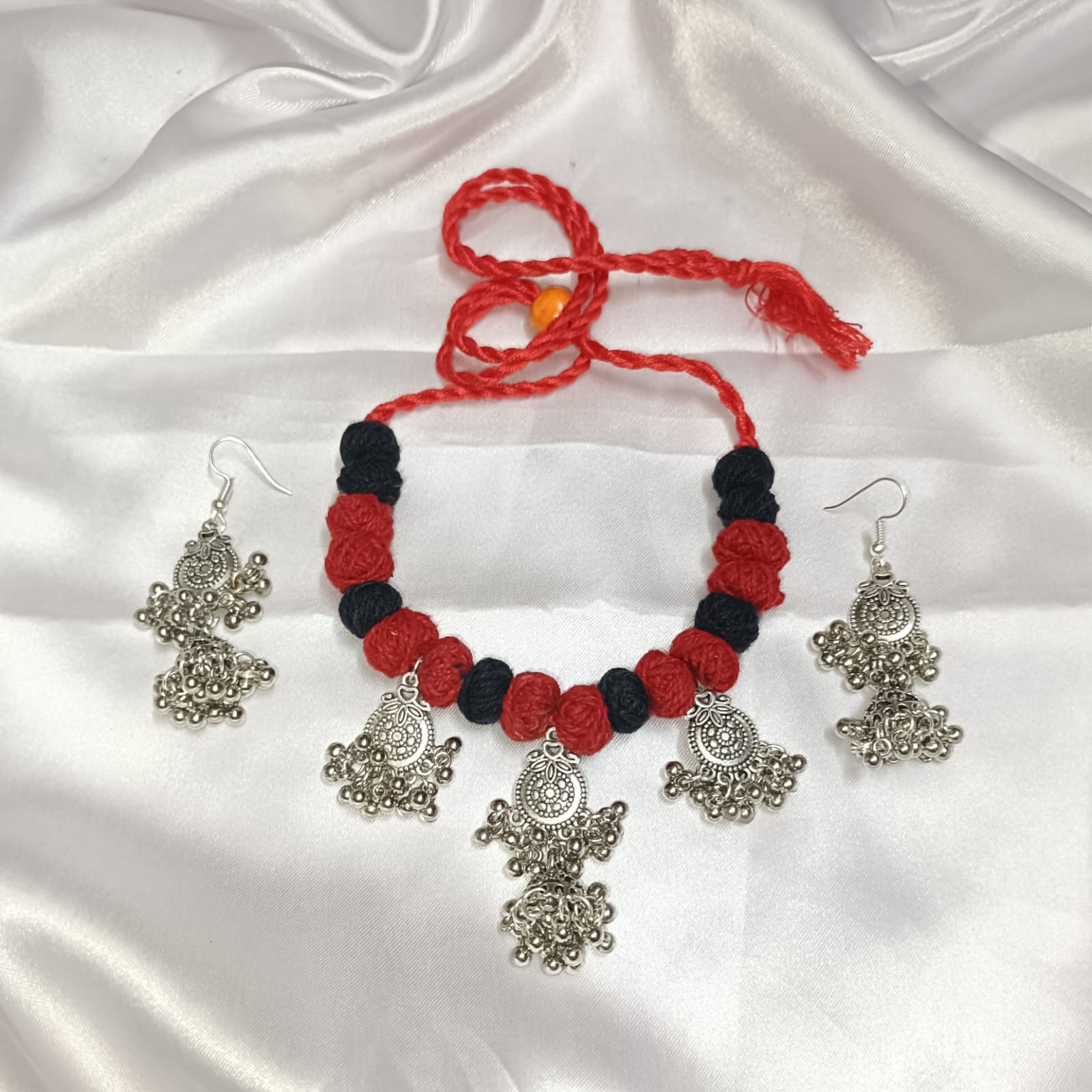 Crimson Glow: Handmade Necklace & Earrings Set