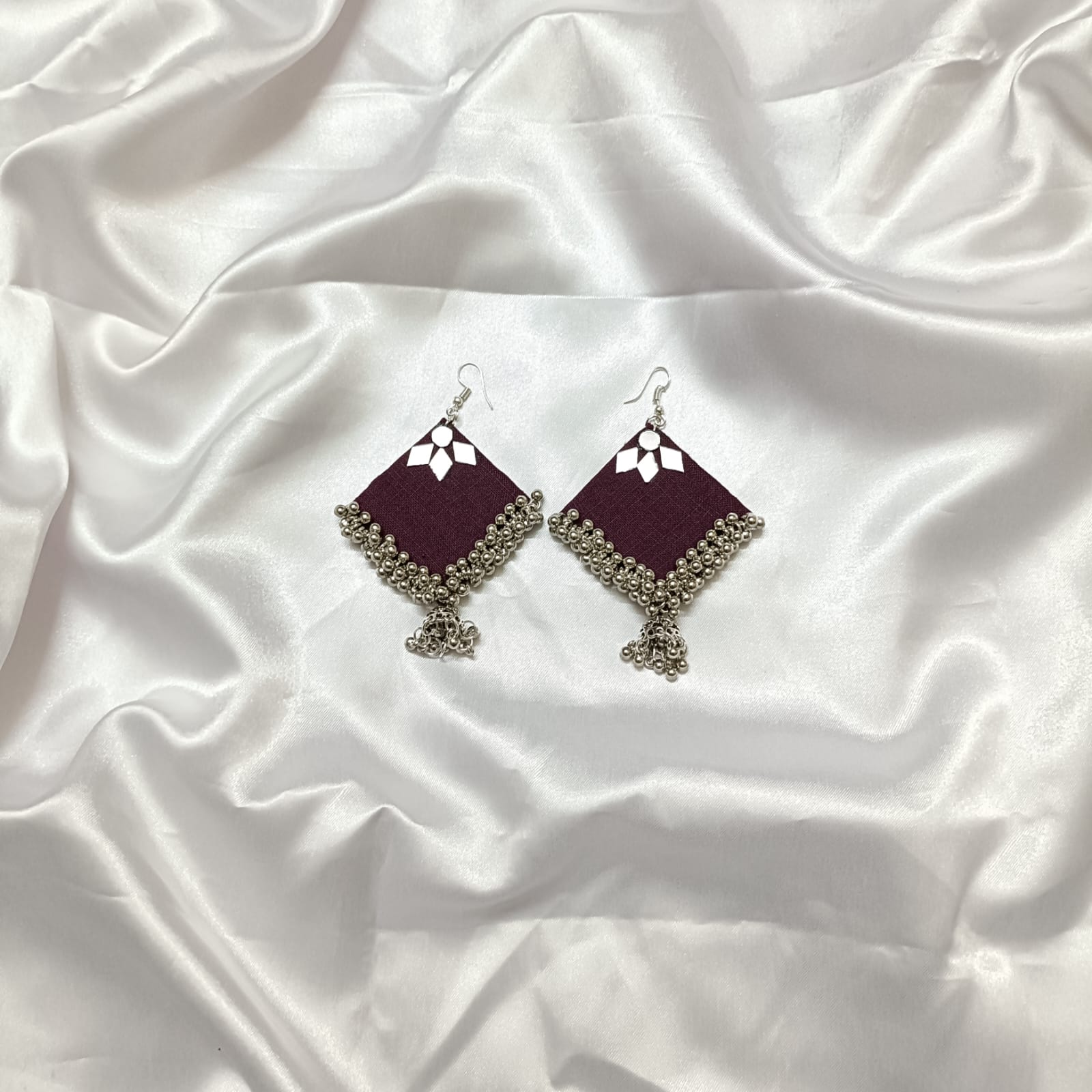Maroon Grace: Handcrafted Tribal Square Earrings